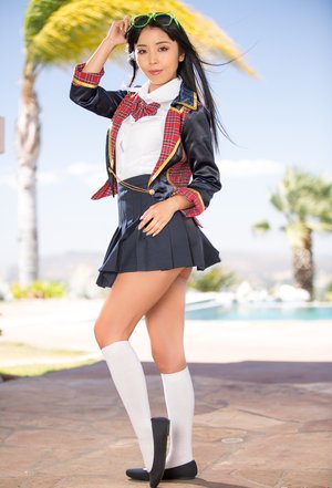 18 year old girl Agnes uncovers her perky tits as she gets completely naked